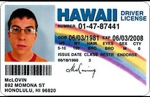 image of fake identification card from Hawaii, low quality